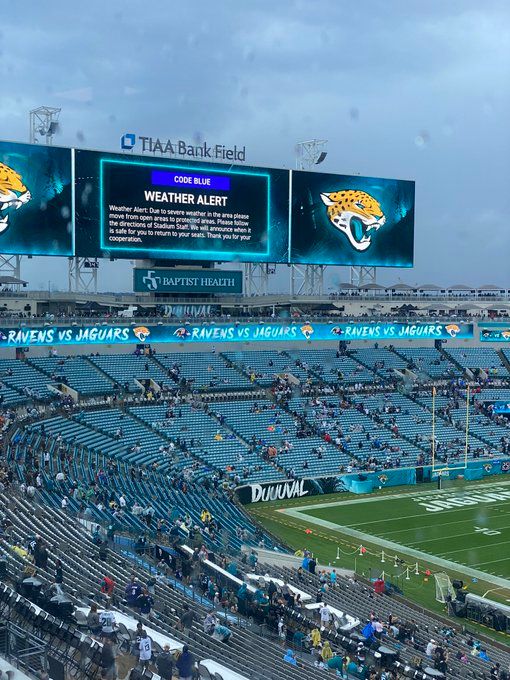 Lightening in TIAA Bank Field area delayed Jacksonville Jaguars vs Baltimore Ravens Week 12 NFL game