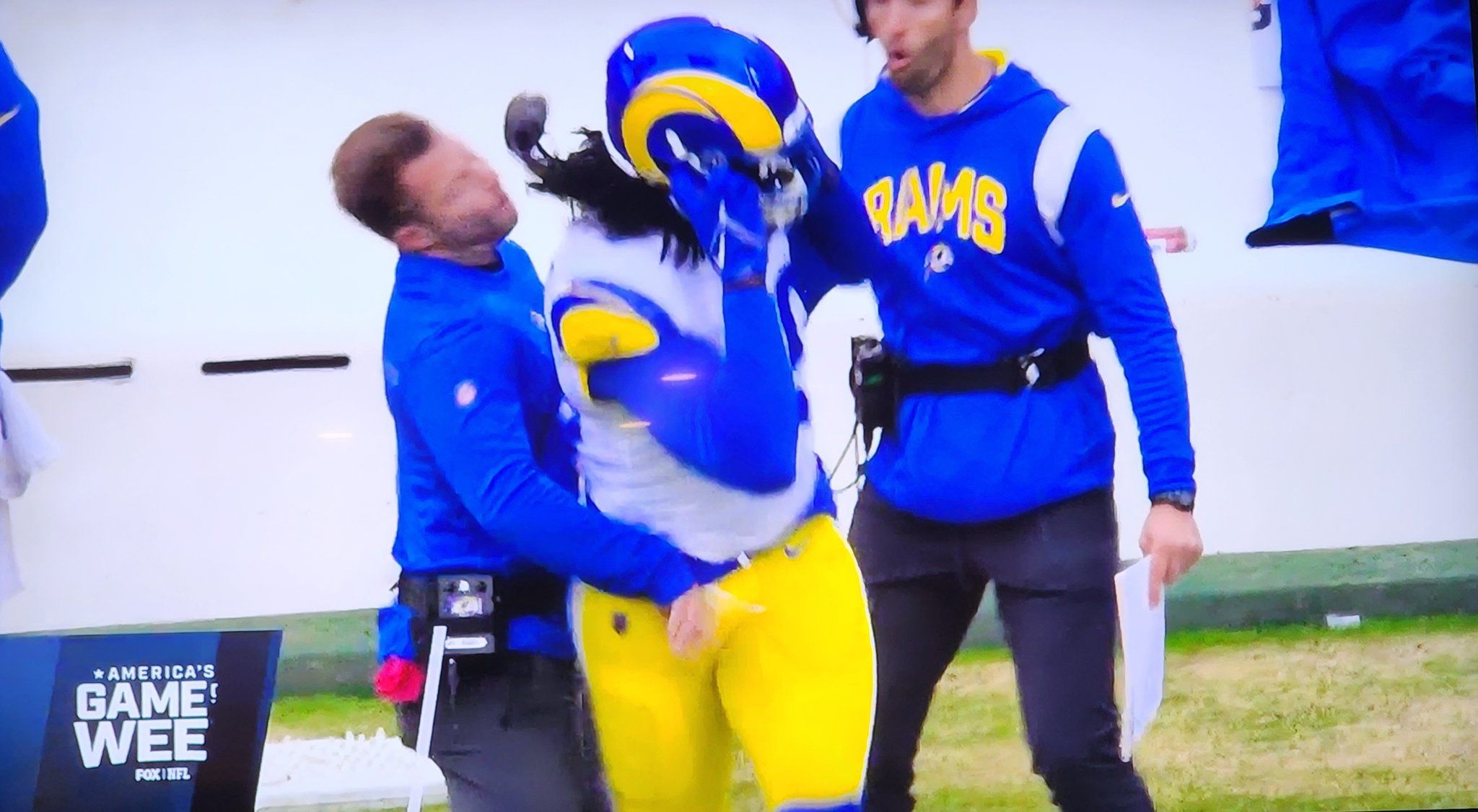 Los Angeles Rams’ Sean McVay hit by rookie Roger Carter’s helmet during game vs Kansas City Chiefs: Watch