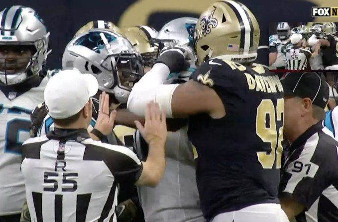 D’Onta Foreman, Marcus Davenport throw punches during Carolina Panthers vs New Orleans Saints, both ejected
