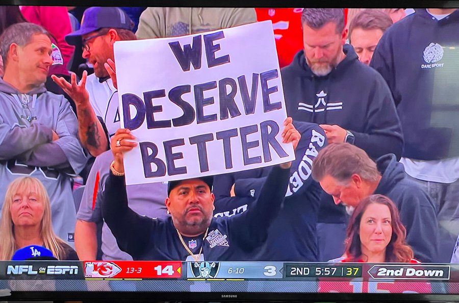 Las Vegas Raiders fan holds ‘We Deserve Better’ poster after team’s poor show vs Kansas City Chiefs: Watch