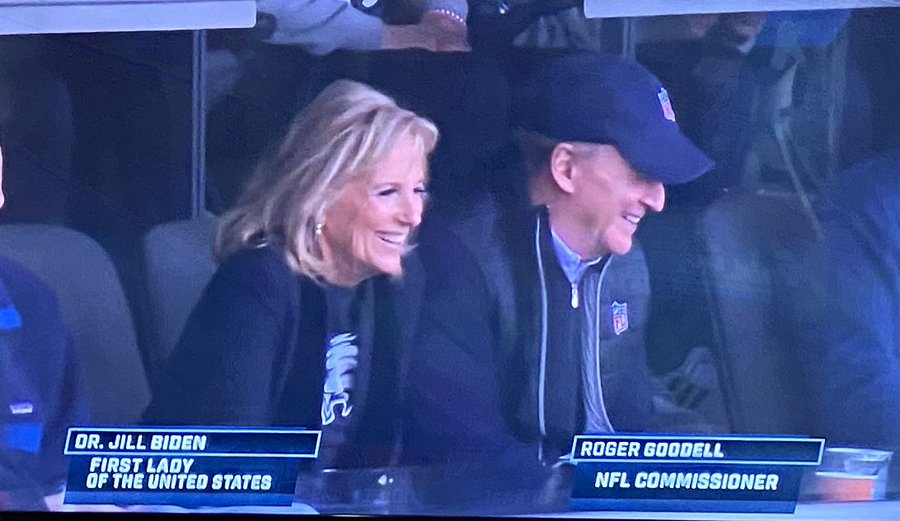 US First Lady Jill Biden, NFL commissioner Roger Goodell attend Philadelphia Eagles vs San Francisco 49ers NFC title game at Lincoln Financial Field: Watch