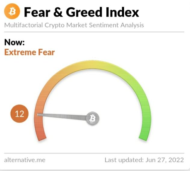 Crypto Fear and Greed Index on Monday, June 27, 2022