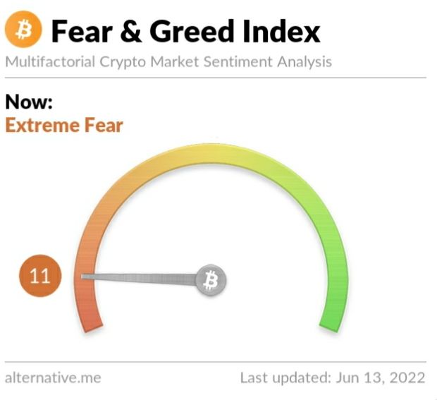 Crypto Fear and Greed Index on Monday, June 13, 2022