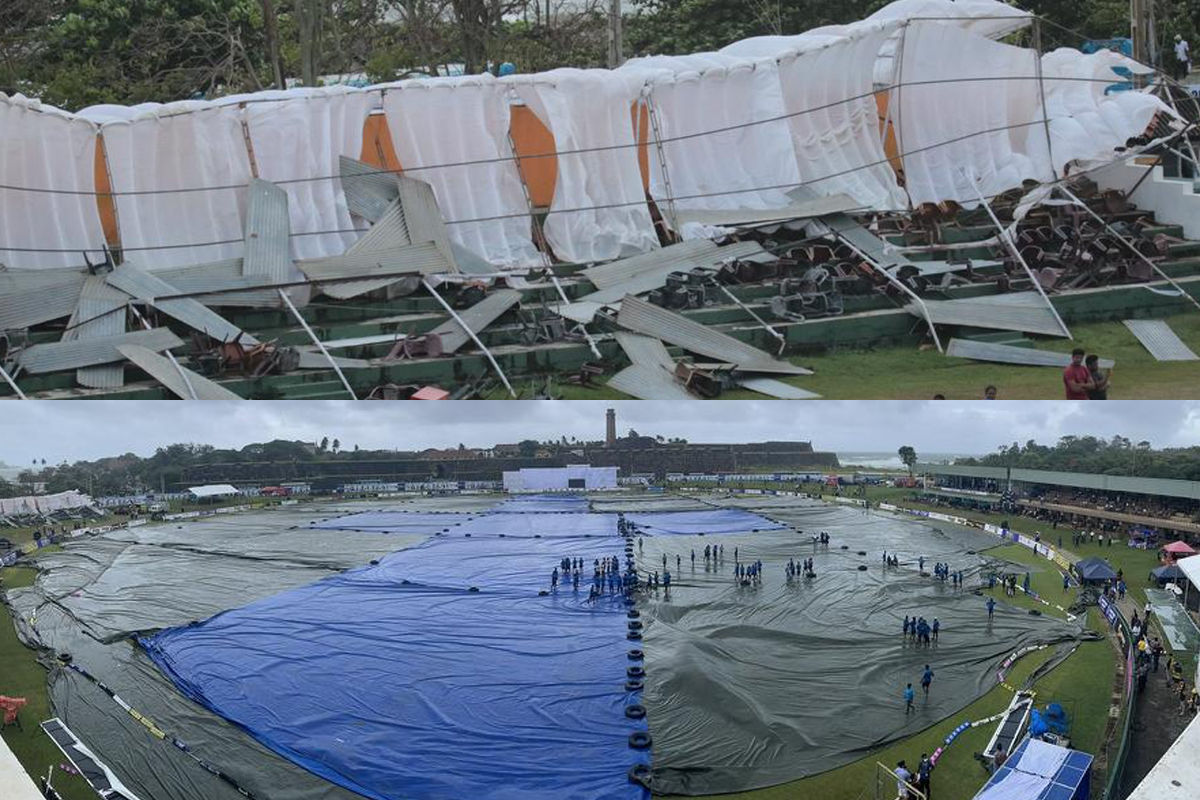 Watch: Galle International Stadium roof damaged by heavy rains and storm