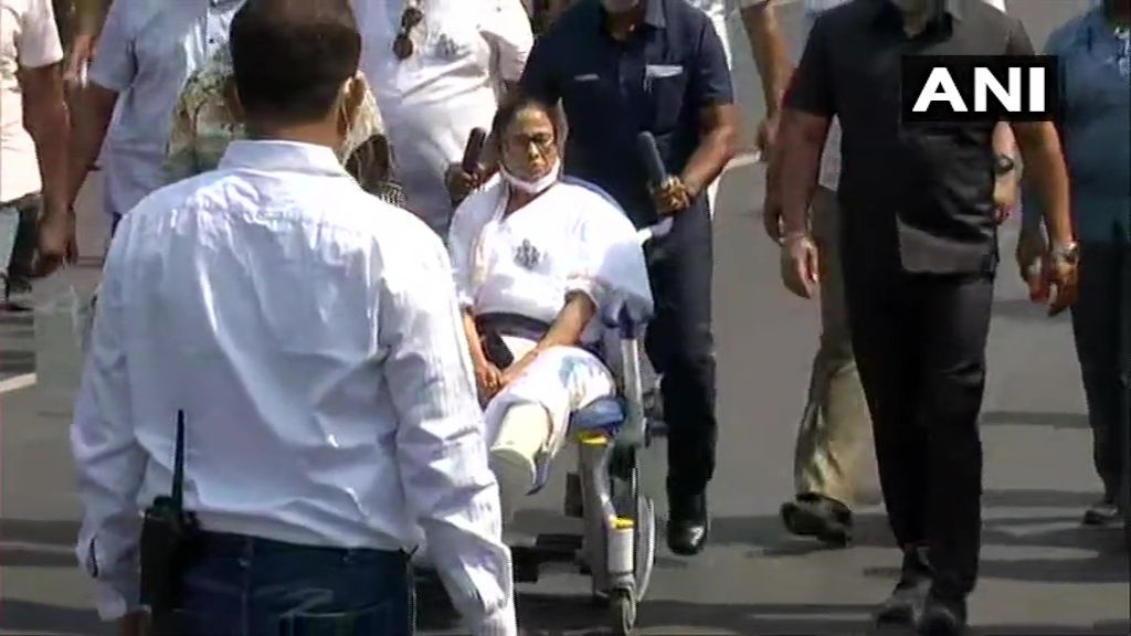 West Bengal polls: Wheelchair-bound Mamata Banerjee arrives for roadshow in Kolkata