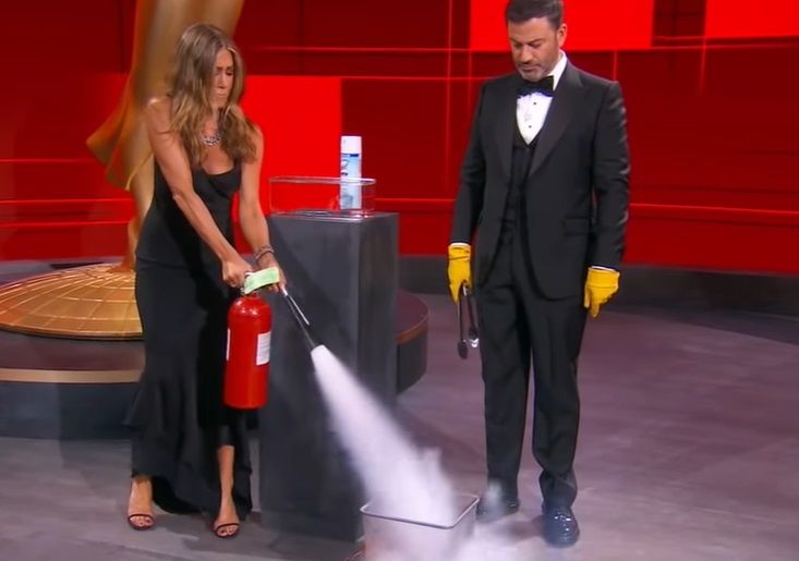 Emmys 2020: Jimmy Kimmel puts winner’s envelope on fire, Jennifer Aniston douses it off