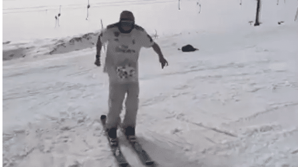 Viral video | Man juggles football while skiing