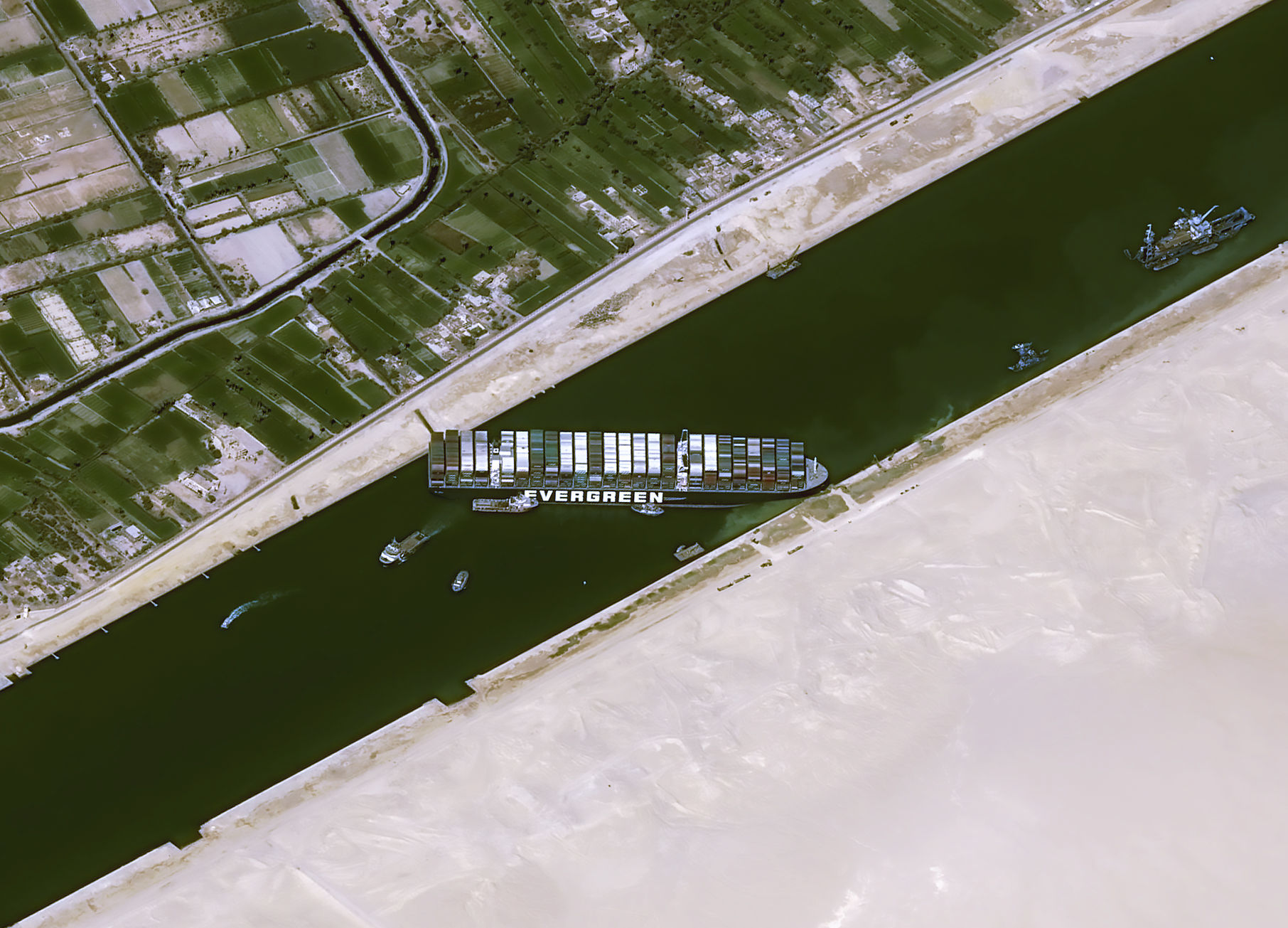 Operations underway to free the Ever Given ship in Suez Canal, Egypt