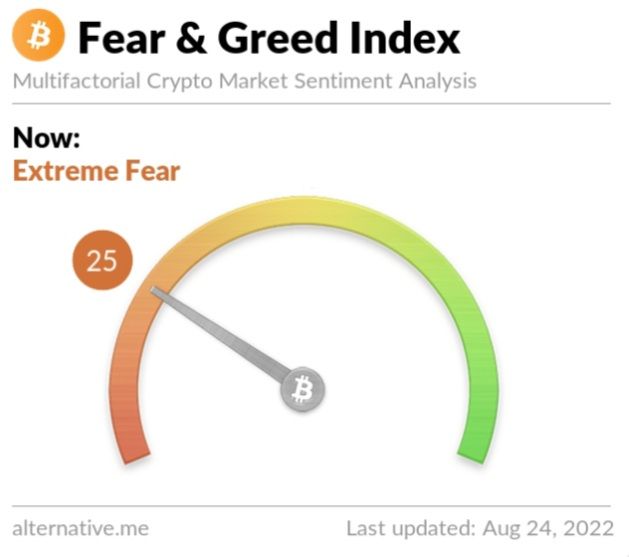 Crypto Fear and Greed Index on Wednesday, August 24, 2022