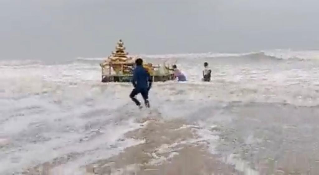 Watch: Cyclone Asani makes golden chariot washes ashore in Andhra Pradesh
