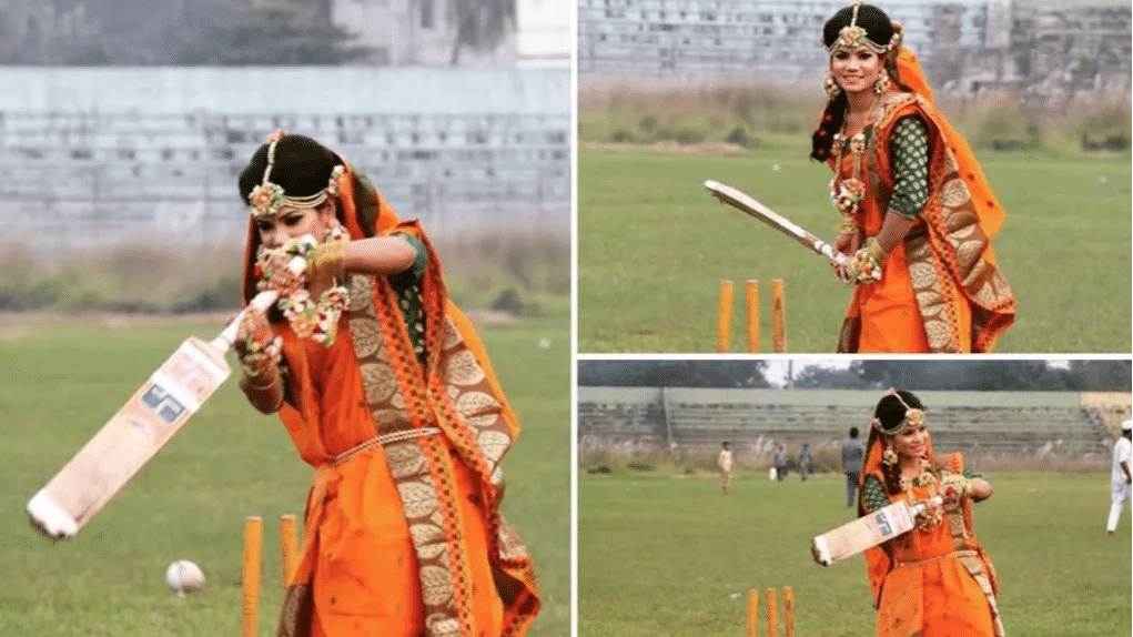Bangladeshi cricketer Sanjida Islam carries cricket bat to wedding photoshoot
