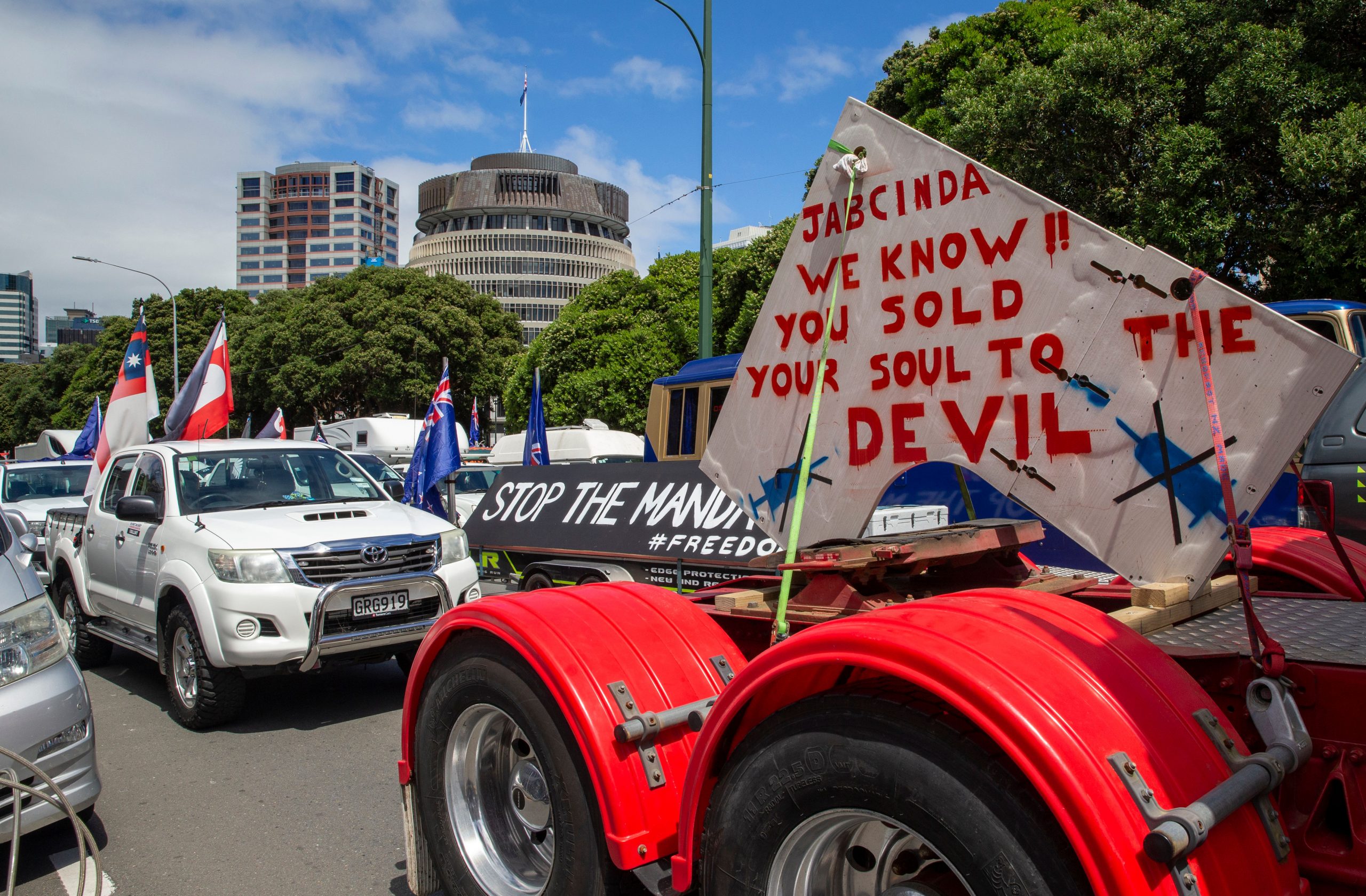 New Zealand COVID-19 protest convoy block streets near parliament