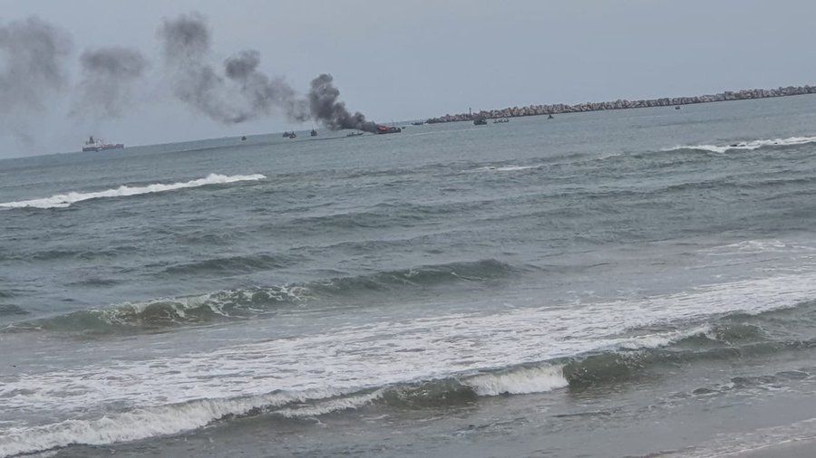 Massive fire erupts on a fishing boat off Visakhapatnam coast