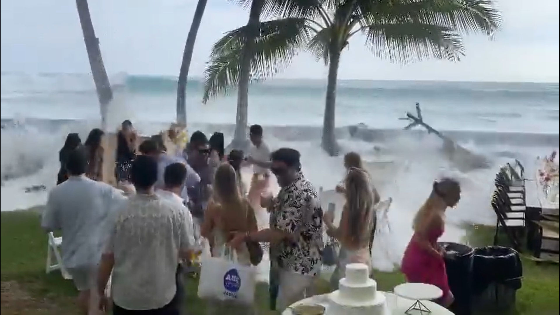 Watch: Colossal wave crashes sea-side wedding in Hawaii