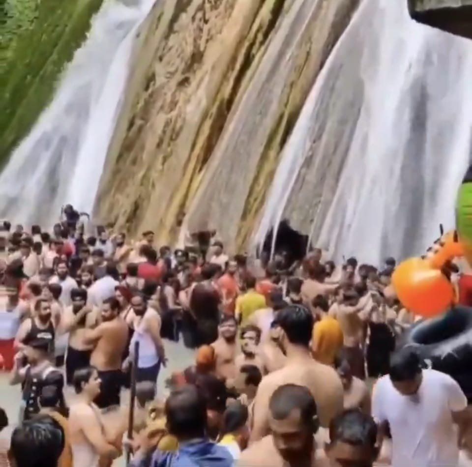 Cap on visitors after viral video of maskless crowd at Mussoorie waterfall