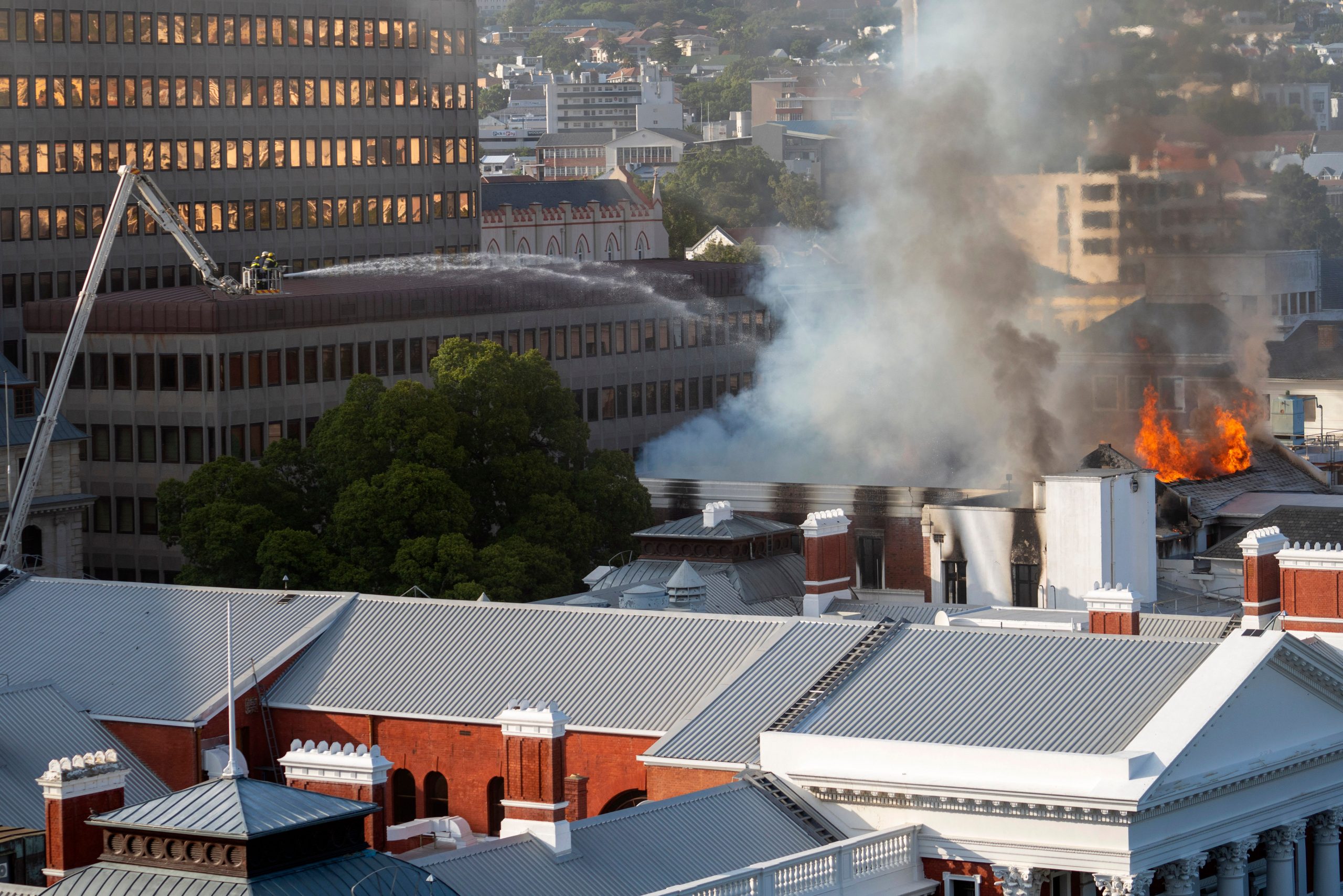 Fire reignites at South Africa’s Parliament in Cape Town