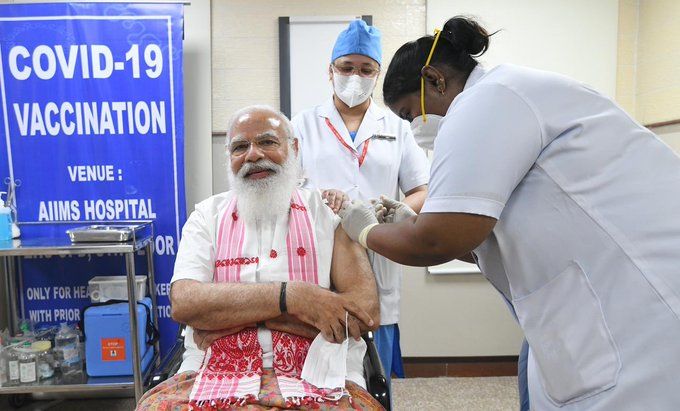 Prime Minister Narendra Modi takes first dose of COVID-19 vaccine at Delhi’s AIIMS