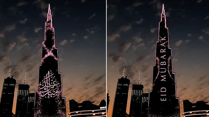 Watch: Dubais Burj Khalifa lights up with Eid Mubarak message