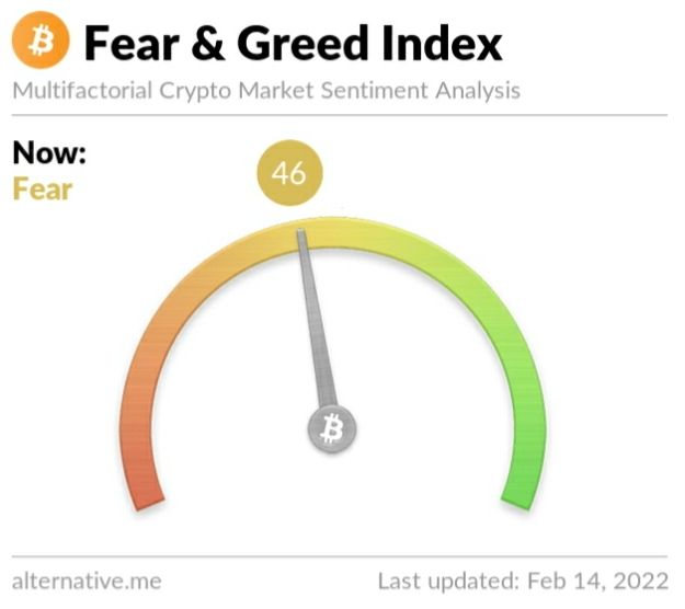 Crypto Fear and Greed Index on Monday, February 14, 2022