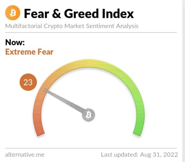 Crypto Fear and Greed Index on Wednesday, August 31, 2022