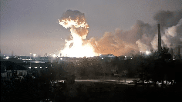 Watch | Two massive explosions light up Kyiv night sky