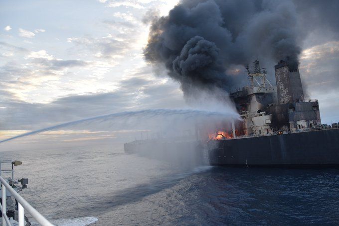 Indian Coast Guard step-up efforts to douse fire aboard India Oil tanker off Sri Lanka