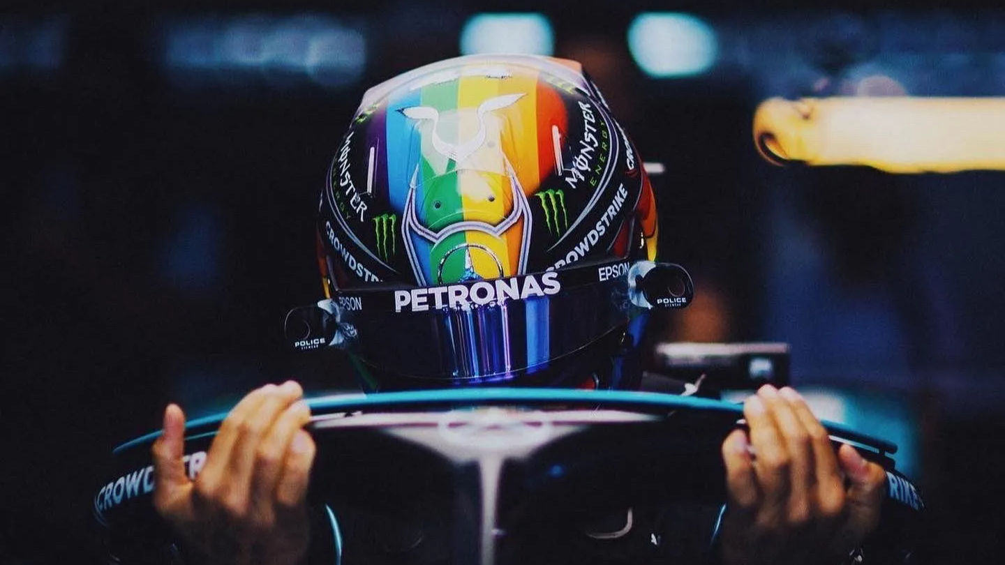 We stand together: Hamilton wears rainbow helmet at Qatar GP practice