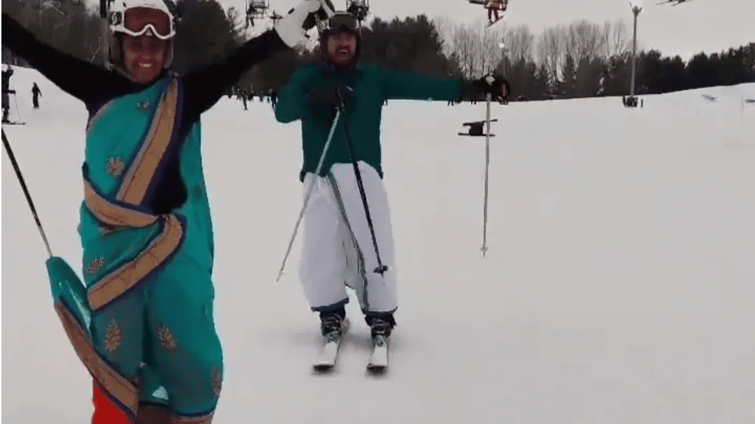 Watch: Video of US-based Indian couple skiing in traditional attire goes viral
