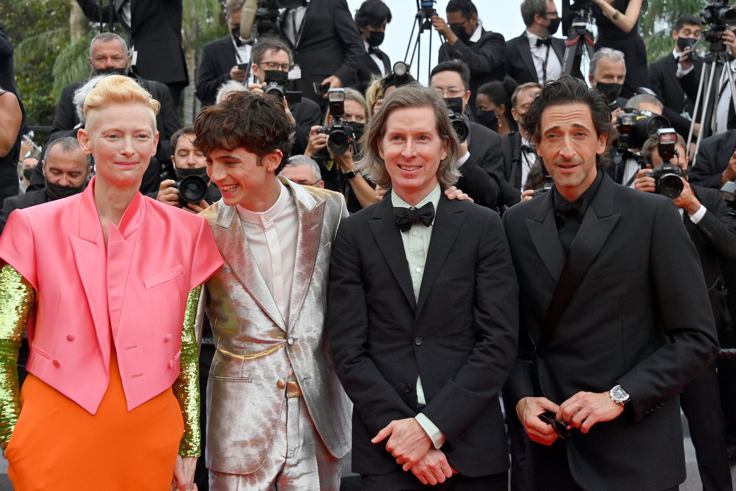 Timothee Chamalet and Tilda Swinton share a moment in ‘The French Dispatch’ premiere