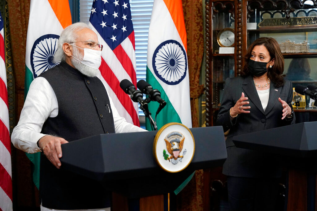 Indian PM Narendra Modi delivers joint statement with US VP Kamala Harris