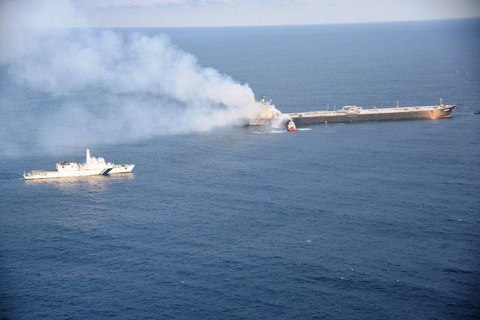 Efforts to control fire aboard oil tanker continue, no oil spill reported: Indian Coast Guard