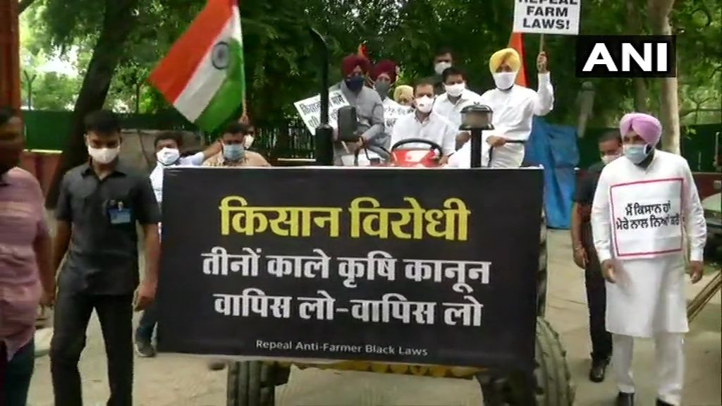 Rahul Gandhi drives tractor to Parliament with ‘message from farmers’