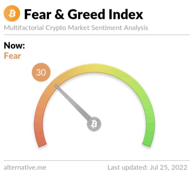 Crypto Fear and Greed Index on Monday, July 25, 2022