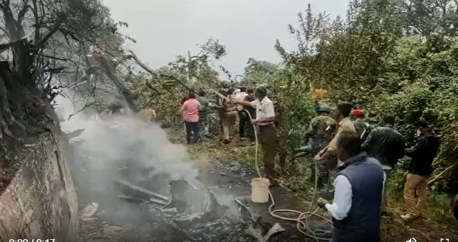 Bipin Rawat helicopter crash: Visuals from the crash site | Watch