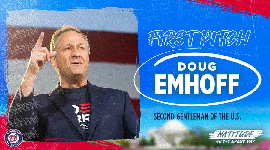 MLB: Second Gentleman Doug Emhoff throws first pitch in Nationals versus Rockies game