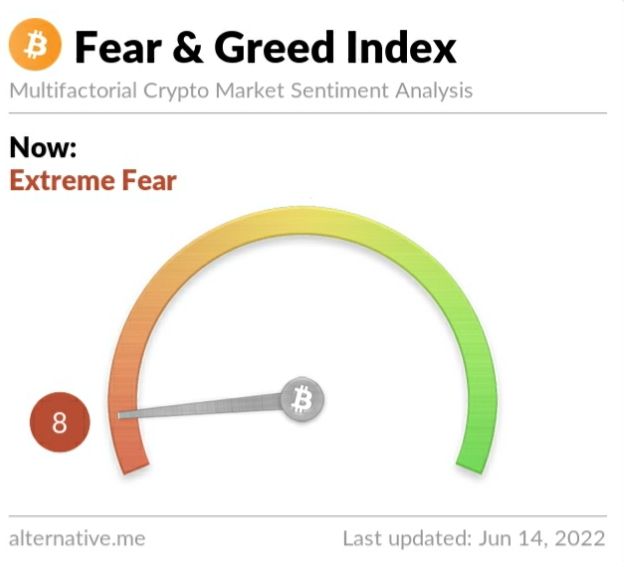 Crypto Fear and Greed Index on Tuesday, June 14, 2022