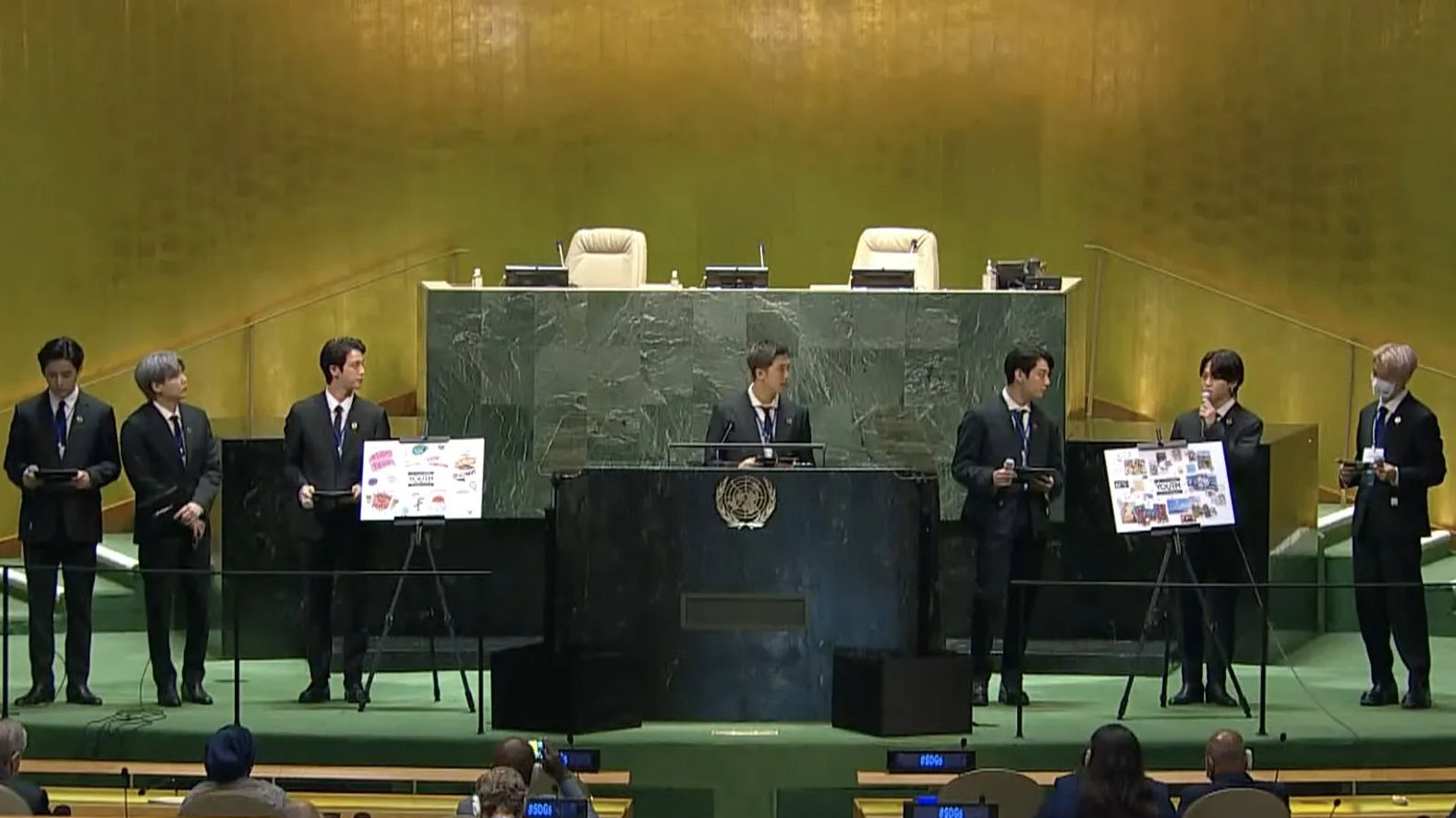 K-Pop band BTS delivers speech at the UN General Assembly