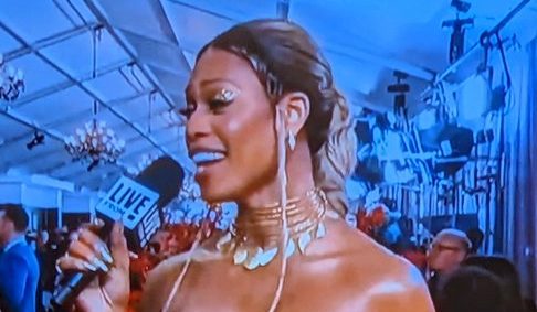 Laverne Cox praised for ‘beautifully handling’ interview with Machine Gun Kelly on Grammys 2023 red carpet