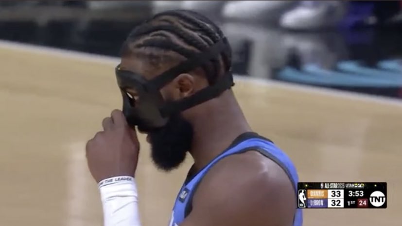 Why Jaylen Brown is wearing a face mask at the NBA All-Star 2023 game at Vivint Arena, Utah