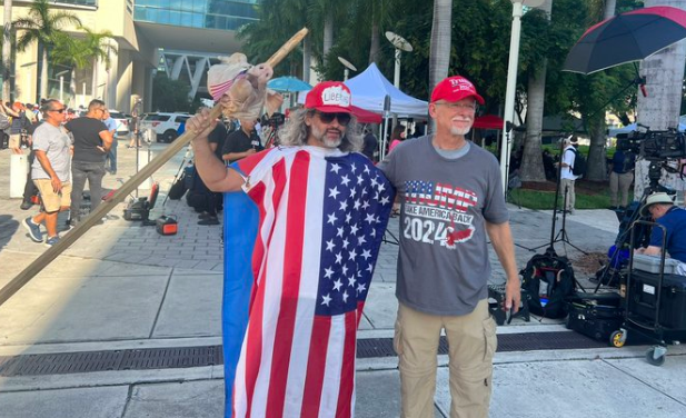 Who is ‘Lord of the Flies’? Maga protester carries pig’s head on stick outside Miami court for Trump’s arraignment