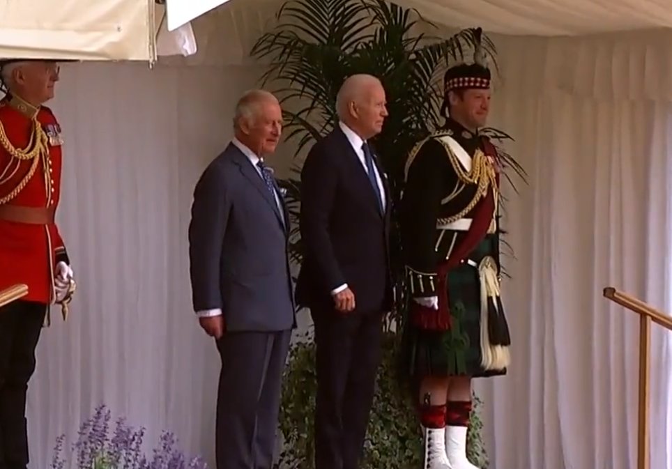 Joe Biden tries talking to standing guards as King Charles appears to push him forward | Watch video