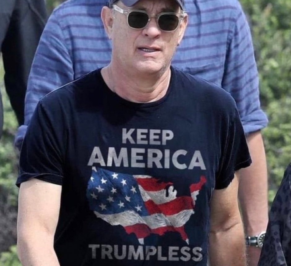 Fake photo of Tom Hanks wearing ‘Keep America Trumpless’ t-shirt goes viral