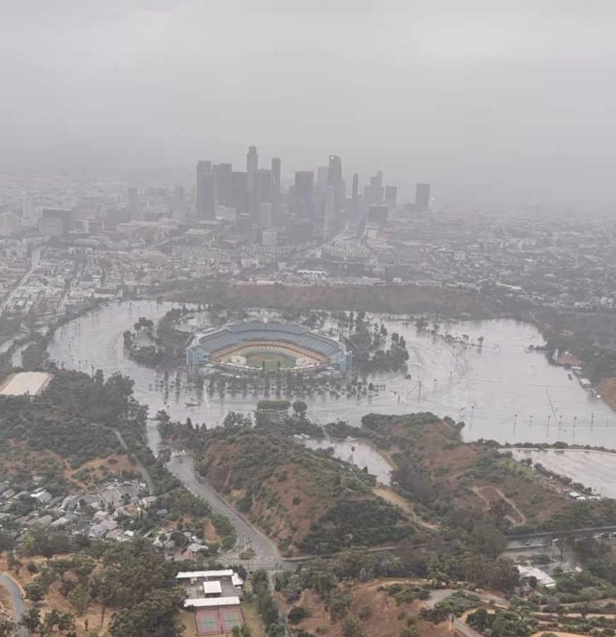 Los Angeles weather Image and video of 'flooded Dodgers Stadium' go