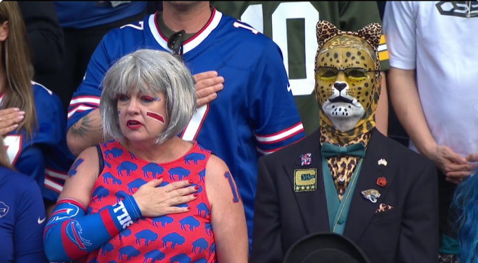 Jacksonville fan transforms himself into a Jaguar in suit with face paint at game against Bills | Video