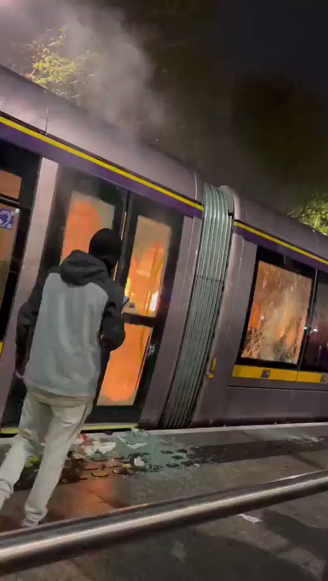 Ireland riots: Protesters set fire to a metro train in Dublin| Watch Video