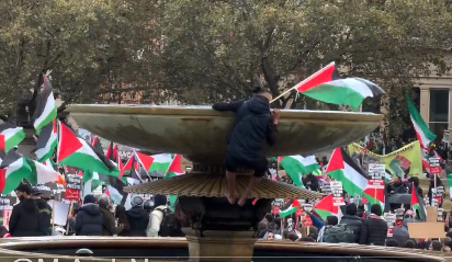 Pro-Palestine protesters circle historic fountains at Trafalgar Square in London | Watch Video