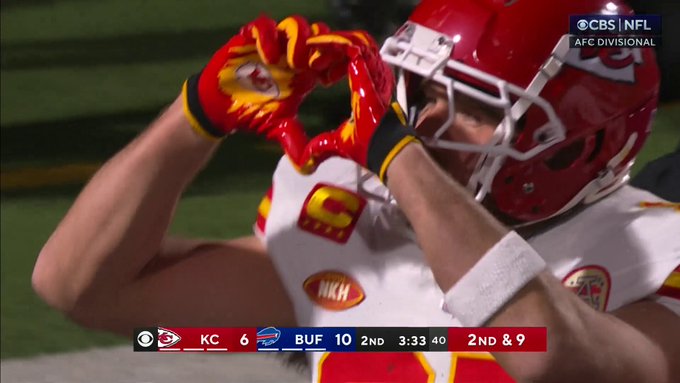 Travis Kelce blows a kiss and makes heart sign to Taylor Swift after touchdown vs Bills| Watch Video