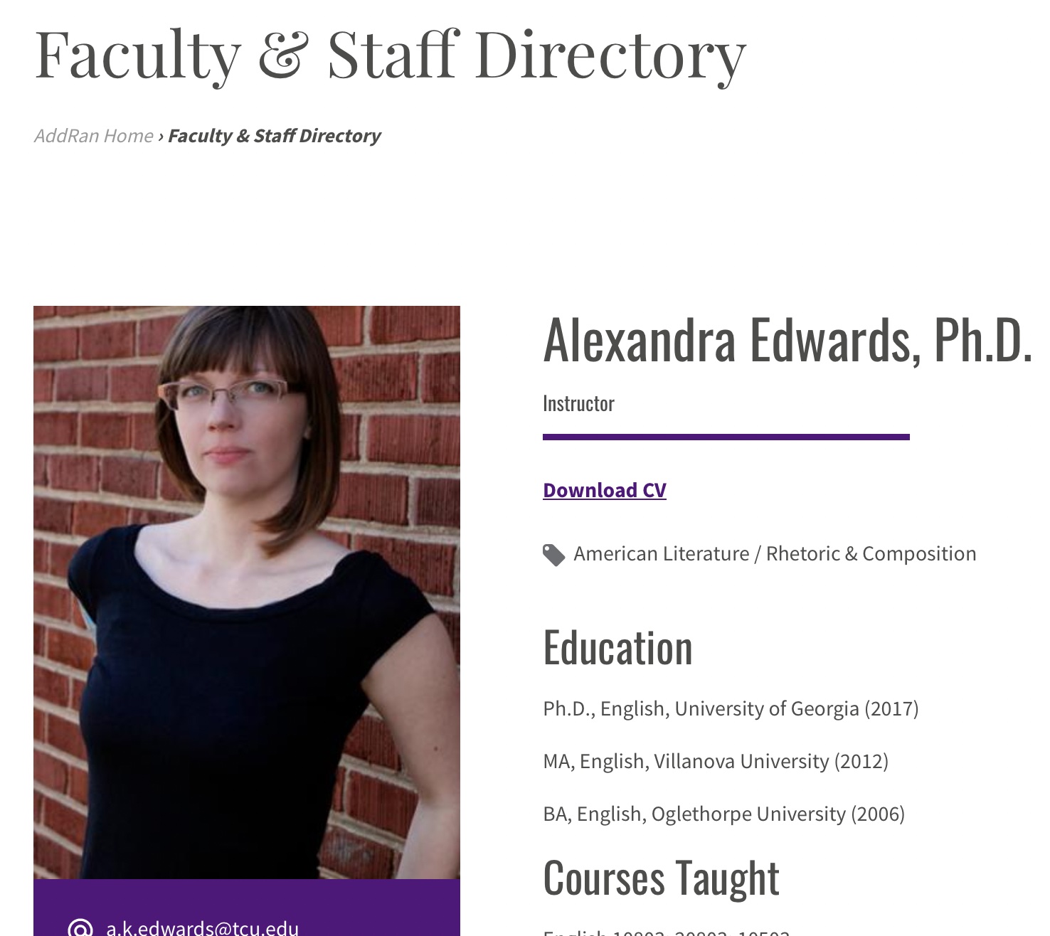 Who is Alexandra Edwards? Texas Christian University instructor