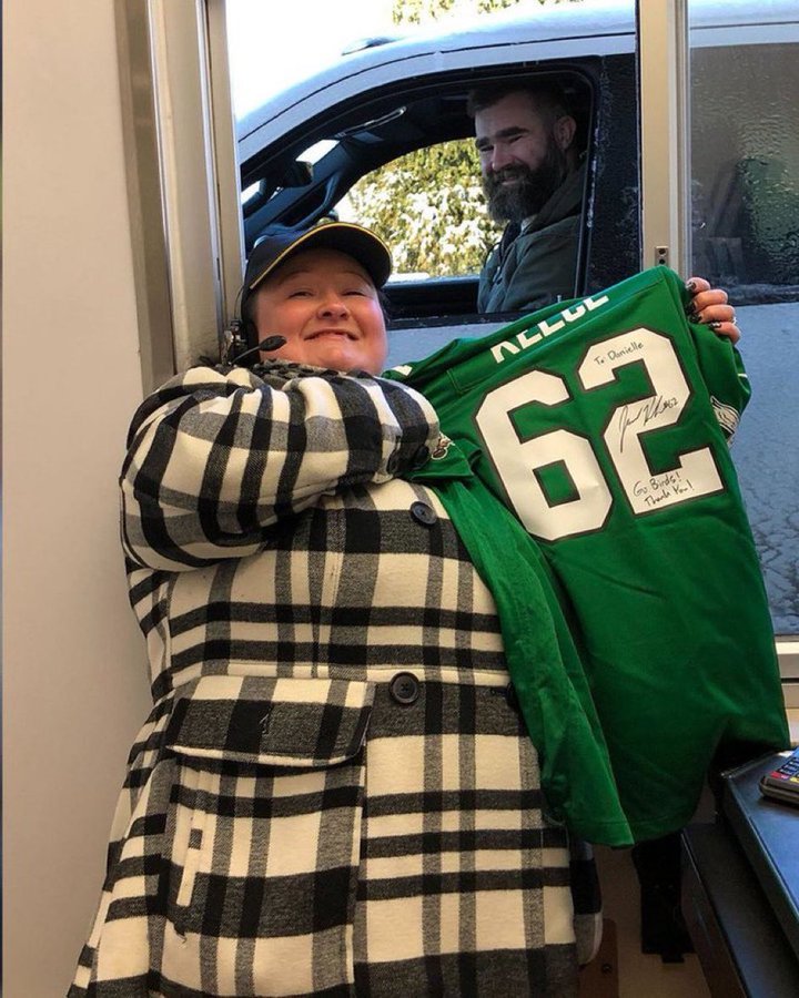 Who is Danielle Bonham? Jason Kelce gives signed jersey to his favorite McDonald’s employee